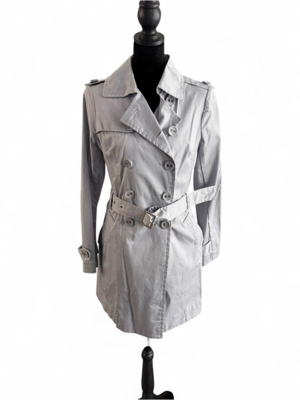 Love Teased Classic Double-Breasted Trench Coat - Light Gray - Picture 3 of 6